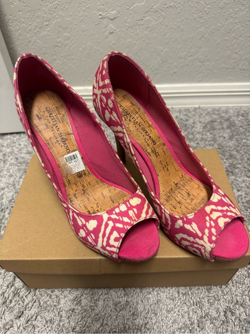Christian Siriano Pink and Cream Peep-Toe Wedge Heels